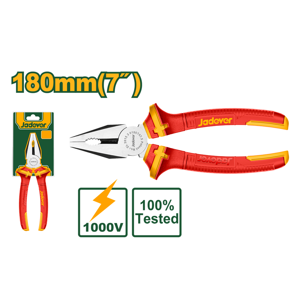 Pinza universal aislada: 180mm(7") Max tensión 1000V Mango aislado