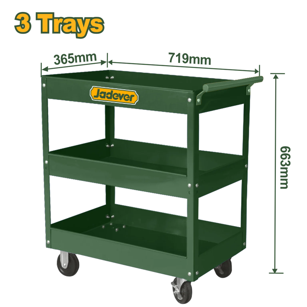 Carro con ruedas - 3 bandejas de acero - 719 x 365 x 85mm - Peso 12kg - 4 ruedas