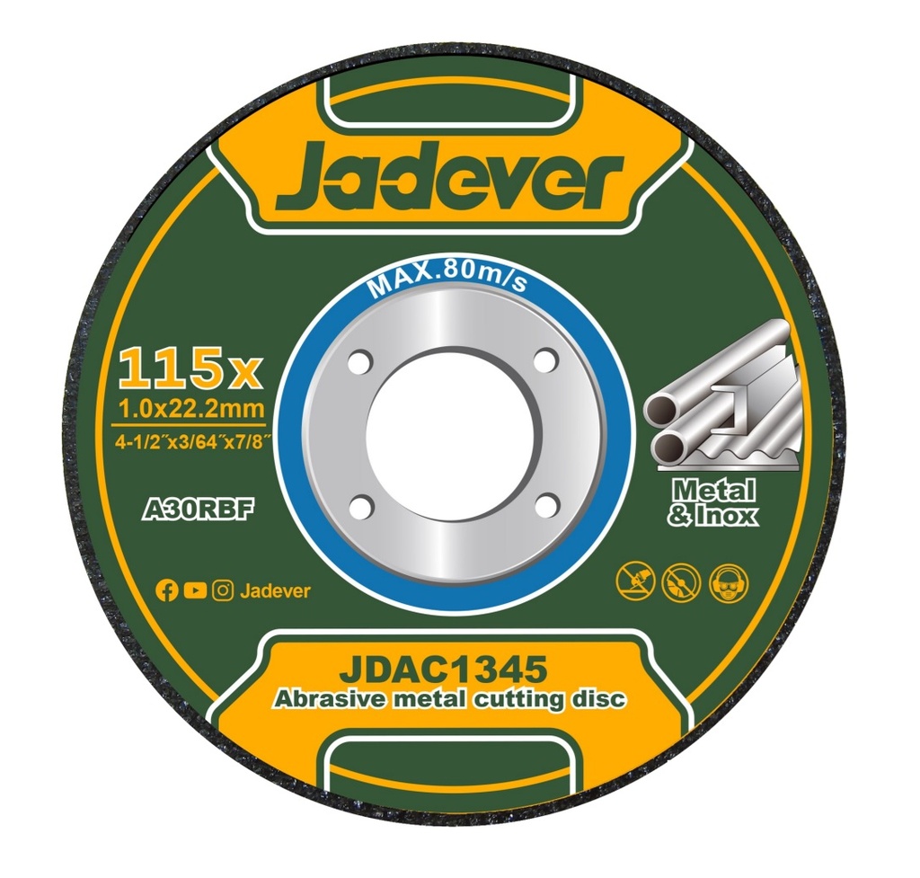 Disco abrasivo para corte de metal: 115 mm x 1,0 mm x 22,2 mm (4-1/2" x 3,64" x 7/8")