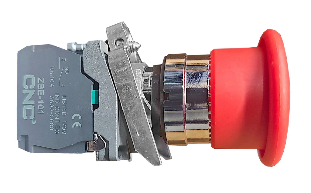 PULSADOR DE EMERGENCIA METALICO HONGO 40MM ROJO (1 NC+1 NA)