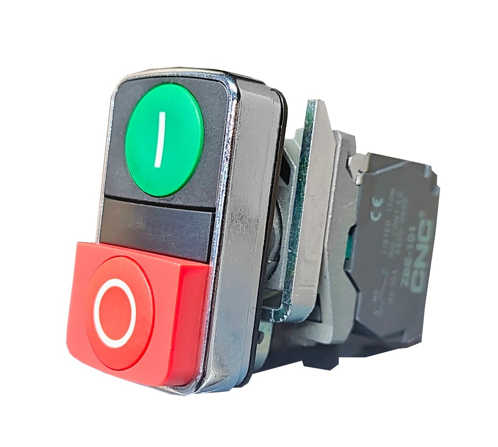 PULSADOR DOBLE VERDE/ROJO METALICO SALIENTE C/CONTACTOS AUXILIARES