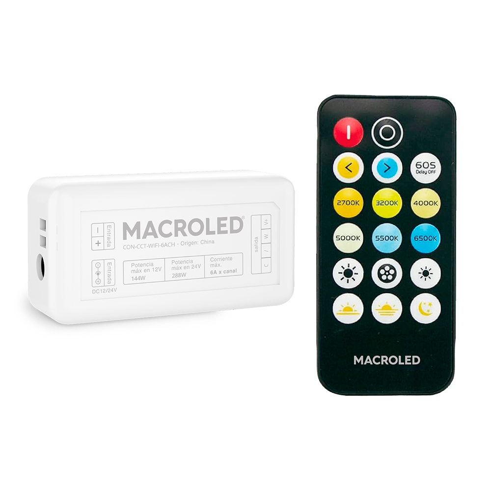 CONTROLADOR SMART WIFI CCT - BLANCOS DINAMICOS PARA TIRAS LED MACROLED, TENSION 12V/24V, POTENCIA 144W/288W, RED 2.4GHZ