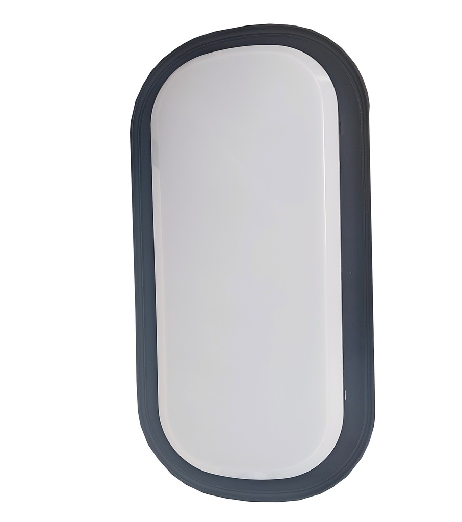 Plafón ovalado, 220-240V, 18W, IP54, 137x267., Clase II, temp. de color 3000-4000-6500ºK, NEGRO 