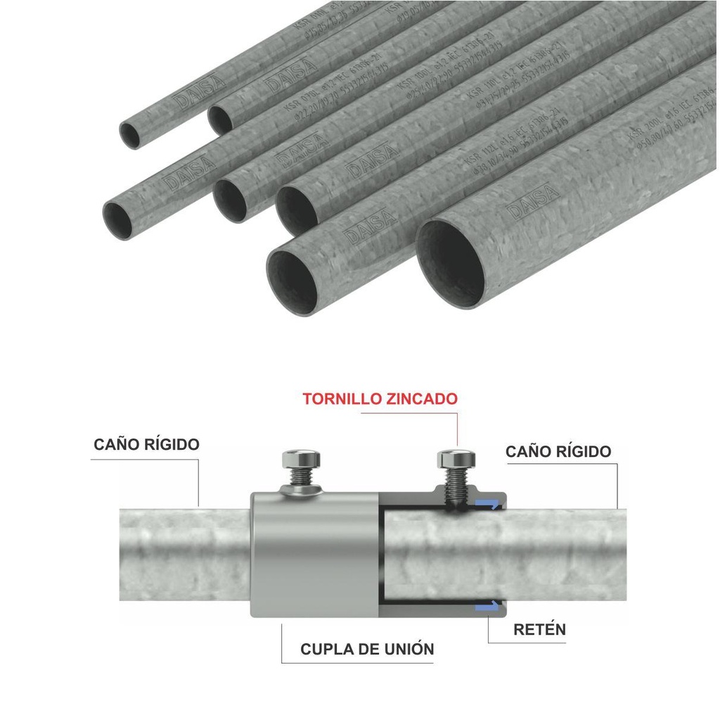 Caño galvanizado Daisa en caliente - Diámetro nominal 7/8" - 22,22 mm x 0.90 mm