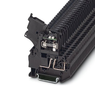 Borne para fusible con palanca, color negro, para cartuchos fusible G de 5 x 20 mm, con LED para 24 V DC