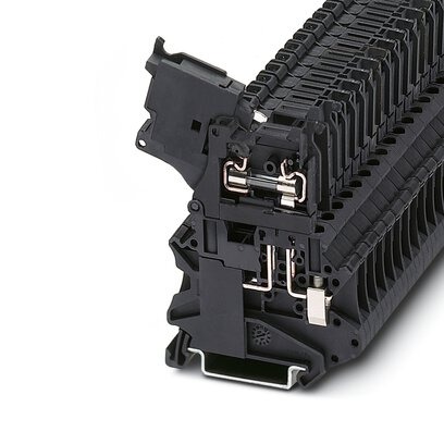 Borne de carril para fusible, tipo de fusible: Vidrio/cerámica/..., tipo de conexión: Conexión por tornillo, sección: 0,14 mm²- 6 mm², AWG: 26 - 10, corriente nominal: 6,3 A, tensión nominal: 500 V, anchura: 6,2 mm, tipo de fusible: G/5 x 20, clase de mon