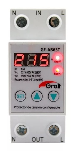 [GRAGF-AB63T] PROTECTOR DE TENSION CON VOLTIMETRO CONFIGURABLE 63A