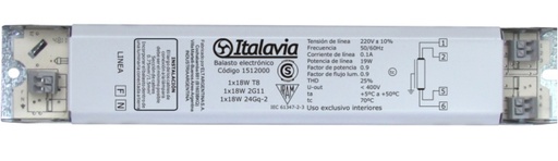 [ELT41120030] BALASTO E.FLU.1X18W.T8.220V.50/60HZ.CL1.ITALAVIA