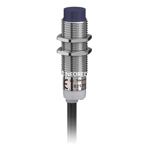 [SCHXS212BLPAL2] Dis-Sensor Inductivo Metal M12x44mm, no empotrable, Alc 4mm, PNP 1NA, 24VDC, Cable 2m