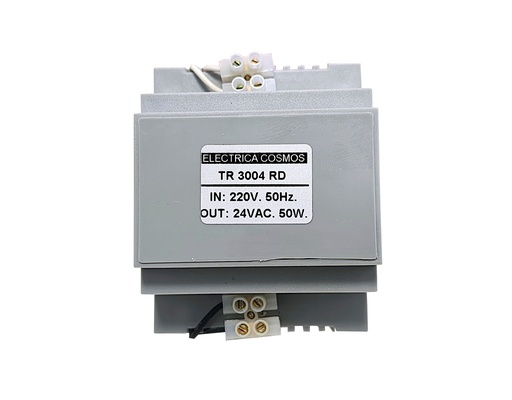 [COSTR 3004  RD] TRANSFORMADOR PARA USO INDUSTRIAL (TABLEROS, COMANDOS, CONTACTORES) ENTRADA 220V. / SALIDA 24V. 50Hz. CORRIENTE ALTERNA - 50W. Compacto P/RIEL DIN
