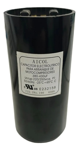 [LOC1010110380] Capacitor electrolíticos para arranque de motores AICOL 110/125V 36×85mm 1 1/2   hp 380-430mF