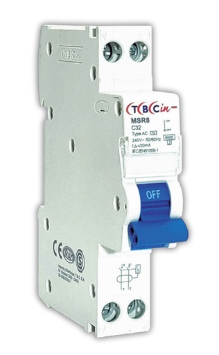 [TBCMSR8-232] Interruptor Termomagnético con Diferencial Polos: 1P+N - Tensión 230/240V - 32A - 6kA - 18mm