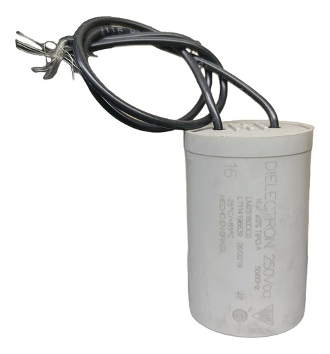 [MUL221600] CONDENSADOR ILUMINACIÓN-MOTORES WEG -250vca CLAW 16uf. x 250vca. Cable / Resistencia Caja x 70 unid.