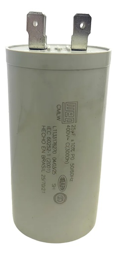 [MUL242505] CONDENSADOR ILUMINACIÓN-MOTORES WEG -400vca CMLW - IEC 60252-1 25uf. x 400vca. Fast-On Caja x 30 unid.