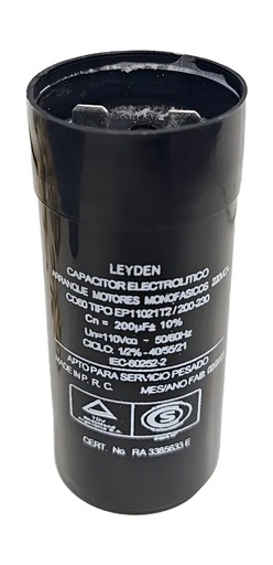 [MUL392190] CAPACITOR ELECTROLÍTICO PARA ARRANQUE DE MOTORES EN 220vca 190 / 210 uf.