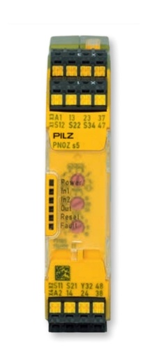 [FMN751105] Dispositivo de seguridad PNOZsigma (standalone), entradas: conexionado monocanal/bicanal con/sin detección de derivación, rearme manual/automático, salidas: 2 NA, 2 Sz (t = 0,04 - 300 s), 1 SEMIC., UB= 24 V DC, ancho: 22,5 mm, bornes de resorte enchufables, supervisión de parada dee mergencia, puertas protectoras, barreras fotoeléctricas de seguridad. 
