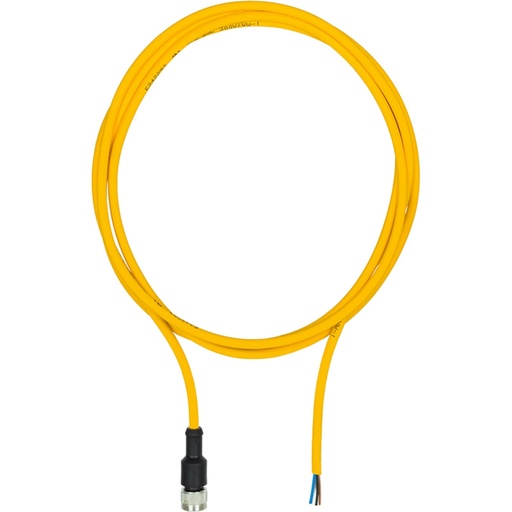 [FMN630301] Cable de conexión, PUR, amarillo RAL1003, 4 polos, conector hembra recto M12, a extremo de cable abierto, código A, longitud del cable: 5 m 
