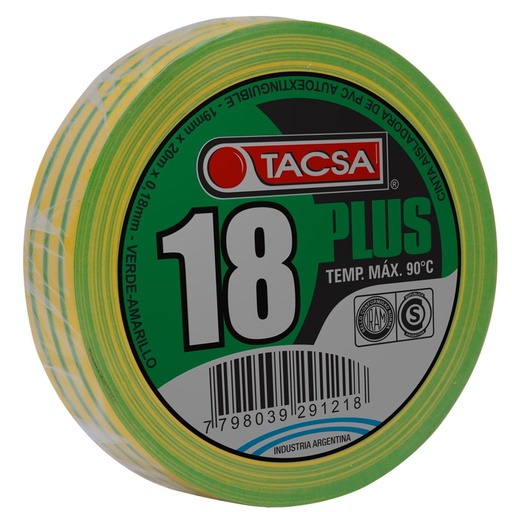[TACPTTAC18P25T] Cinta Aisladora de PVC 19mm x 20m x 0.18mm 18 PLUS Tierra