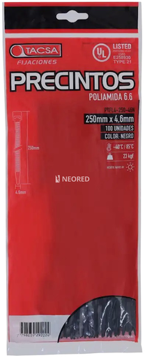 [TACPTFL4-250-46N] Precintos Nylon 250 mm x 4.6 mm Negro