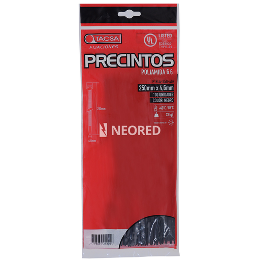 [TACPTFL4-200-46N] Precintos Nylon 200 mm x 4.6 mm Negro