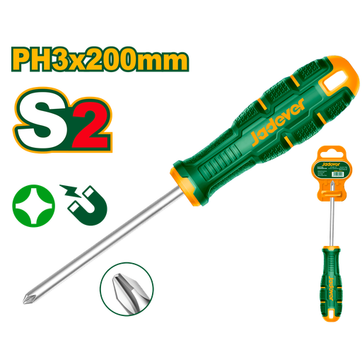 [CORJDSDB238] Destornillador Phillips PH3 - punta magnética - 8mm x 200mm - Vástago redondo: 8mm - Mango ergonómico