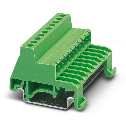 [PHO1765768] Conector para carril, corriente nominal: 12 A, tensión de dimensionamiento (III/2): 320 V, número de polos: 10, paso: 5 mm, tipo de conexión: Conexión por tornillo con cápsula de tracción, color: verde, superficie contactos: Estaño, montaje: Carril