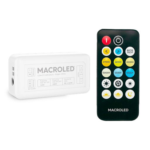 [CORCON-CCT-WIFI-6ACH] CONTROLADOR SMART WIFI CCT - BLANCOS DINAMICOS PARA TIRAS LED MACROLED, TENSION 12V/24V, POTENCIA 144W/288W, RED 2.4GHZ