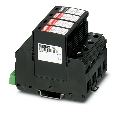 [PHO2800183] Descargador de corrientes de rayo / sobretensiones enchufable universal equipado con varistores para redes trifásicas de alimentación de corriente con N y PE separadas (sistema de 5 conductores: L1, L2, L3, N, PE) para las clases de protección contra rayo