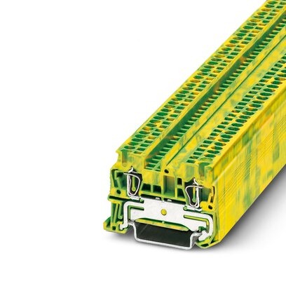 [PHO3031513] Borne de tierra de conexión por resorte, tipo de conexión: Conexión por resorte, número de conexiones: 2, sección:0,08 mm² - 1,5 mm²,  AWG: 28 - 16, anchura: 4,2 mm, color: amarillo-verde, clase de montaje: NS 35/7,5, NS 35/15
