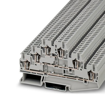 [PHO3036042] Borne multipiso, tensión nominal: 500 V, corriente nominal: 20 A, tipo de conexión: Conexión por resorte, número de conexiones: 6, sección:0,08 mm² - 4 mm²,  AWG: 28 - 12, anchura: 5,2 mm, color: gris, clase de montaje: NS 35/7,5, NS 35/15