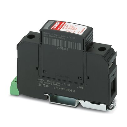 [PHO2839130] Descargador de sobretensiones que consta de un elemento de base con contacto de indicación remota FM y una protección enchufable con varistor de alta potencia, para el montaje sobre NS 35/7,5, tensión nominal: 230 V AC, de 1 canal.