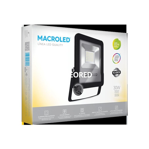 [CORPFL-30W-110D-830-WW] REFLECTOR LED MACROLED 30W AC100-240V CALIDO 3000K IK08