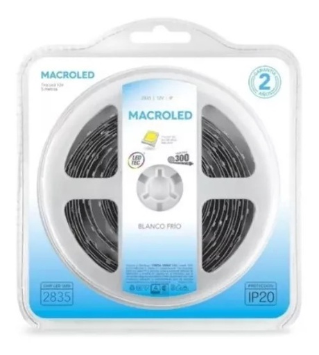 [CORCW-C300-FW12-IP20] TIRA 2835 MACROLED BCO FRIO IP20 - DC12V - 12W - 60 LED X 5 MTS