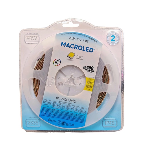[CORCW-C300-FW12-IP45] TIRA 2835 MACROLED BCO FRIO IP45 - DC12V - 12W - 60 LED X 5 MTS